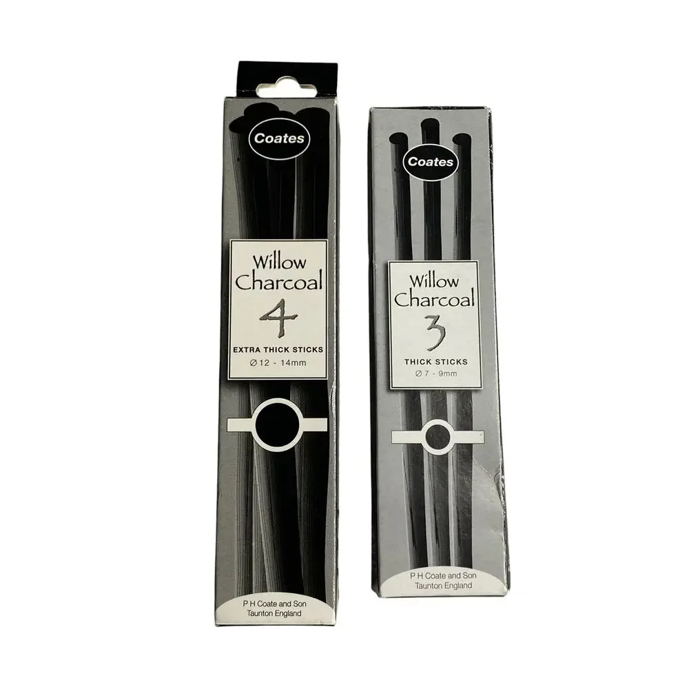 Coates Willow Charcoal Sticks Bundle 4-Extra Thick & 3-Thick Art Set England NIB